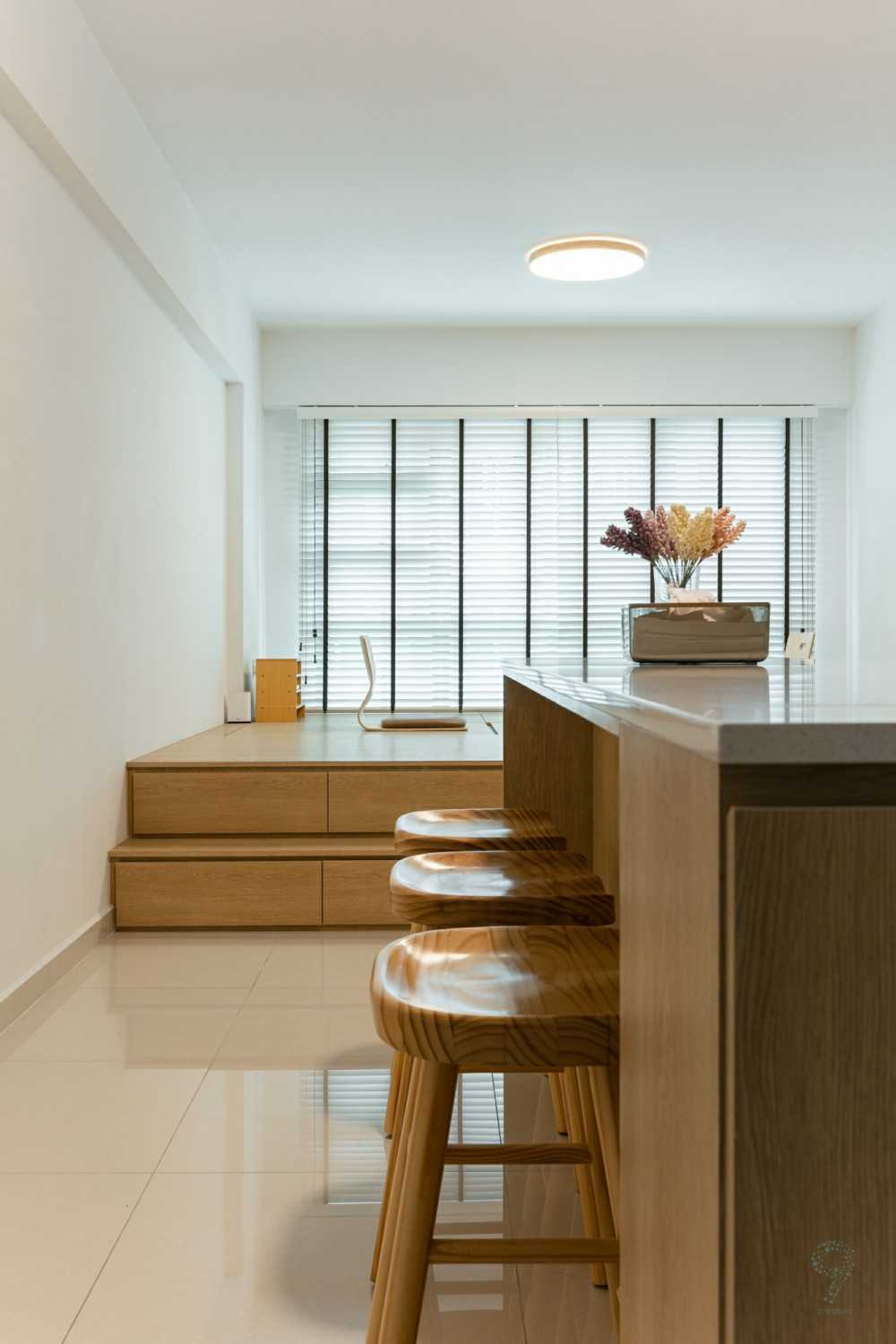 Scandinavian Living Room with Vinyl Flooring and Kitchen Island