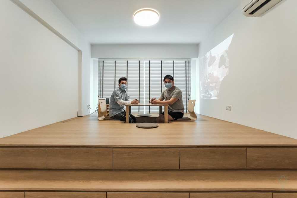 Scandinavian Living Room with Vinyl Flooring and Feature Wall
