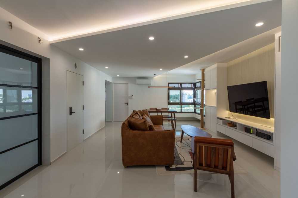 Modern Living Room with Bookshelf and Settee