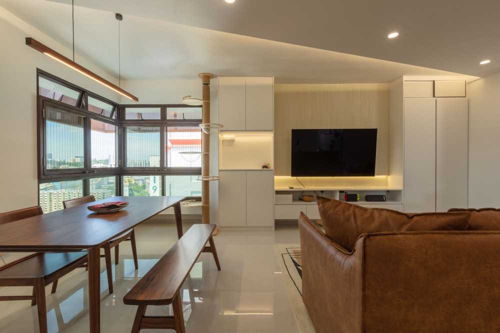 Modern Living Room with Homogeneous Tiles and Sofa