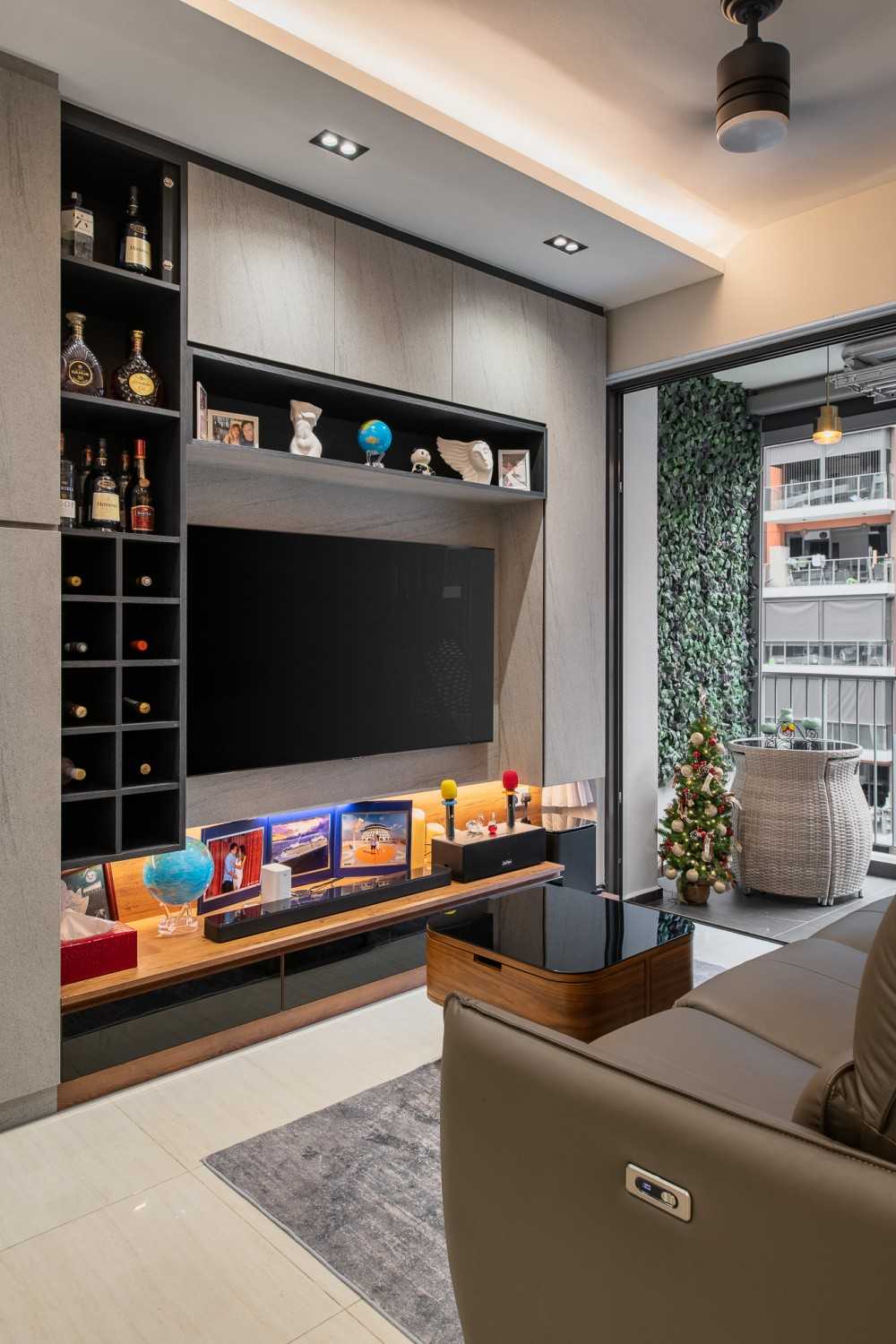 Modern Living Room with TV Console and Feature Wall