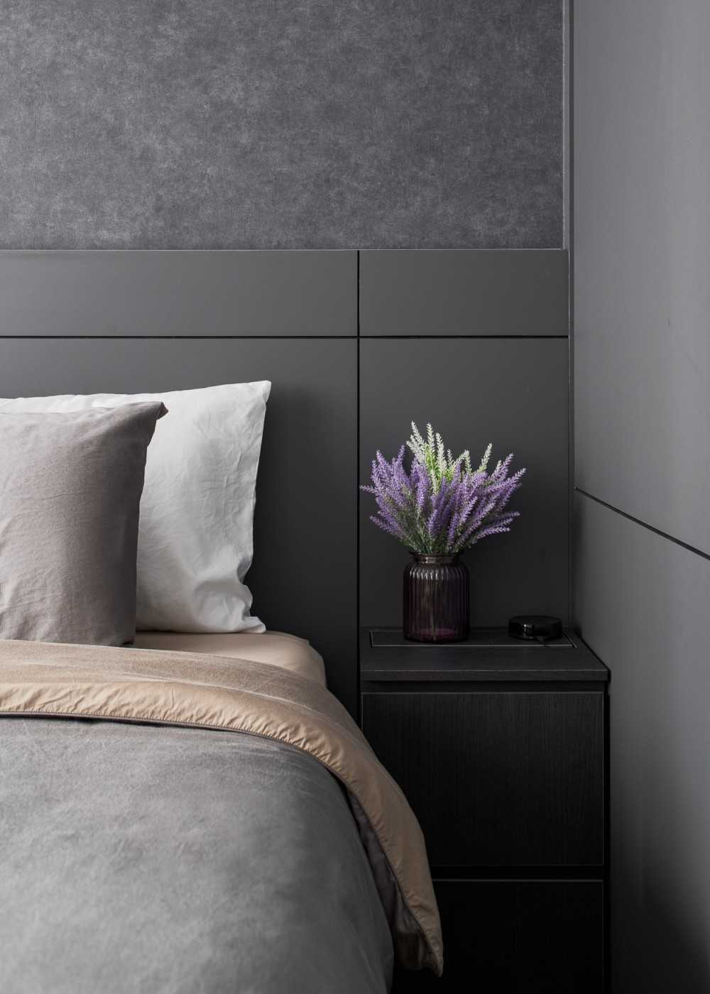 Modern Bedroom with Platform Bed and Vinyl Flooring