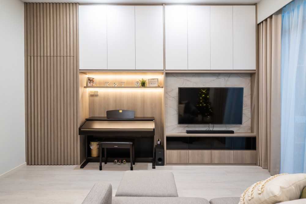 Minimalist Living Room with Vinyl Flooring and TV Console