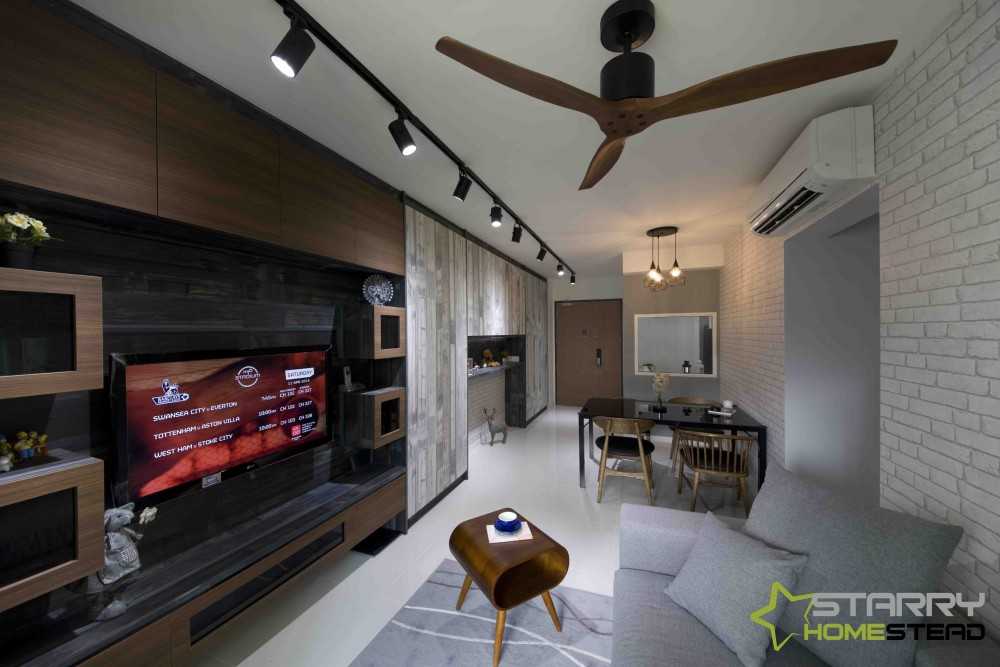 Scandinavian Living Room with TV Console and Feature Wall