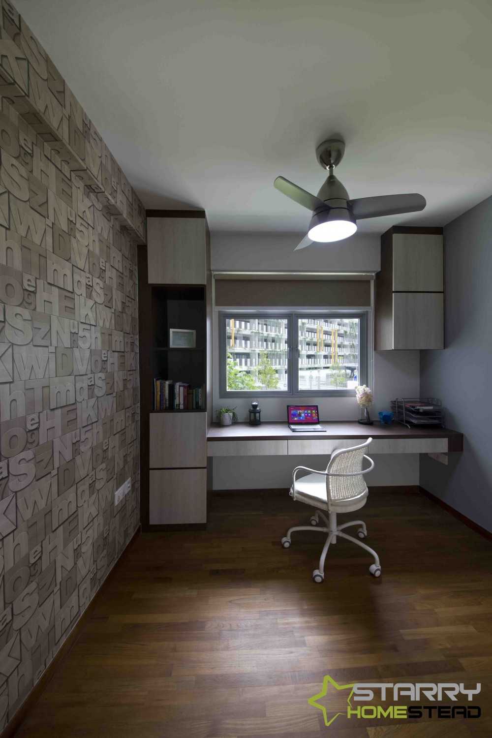 Scandinavian Study with Desk Chairs and Wall Shelves