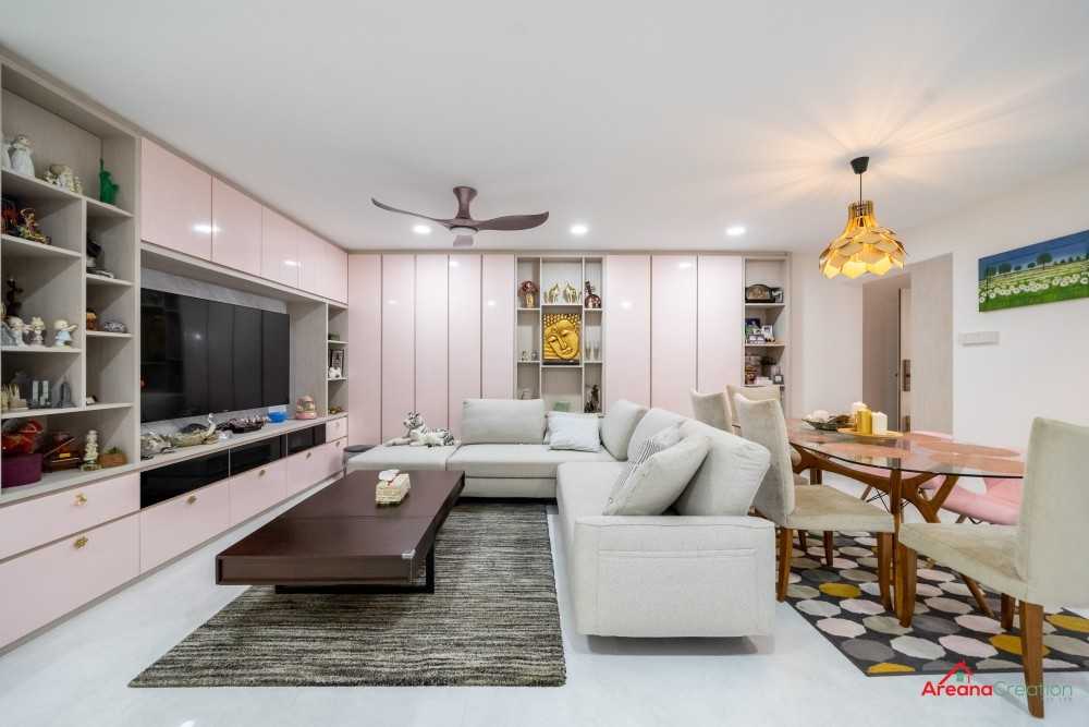 Modern Living Room with Homogeneous Tiles and Sofa