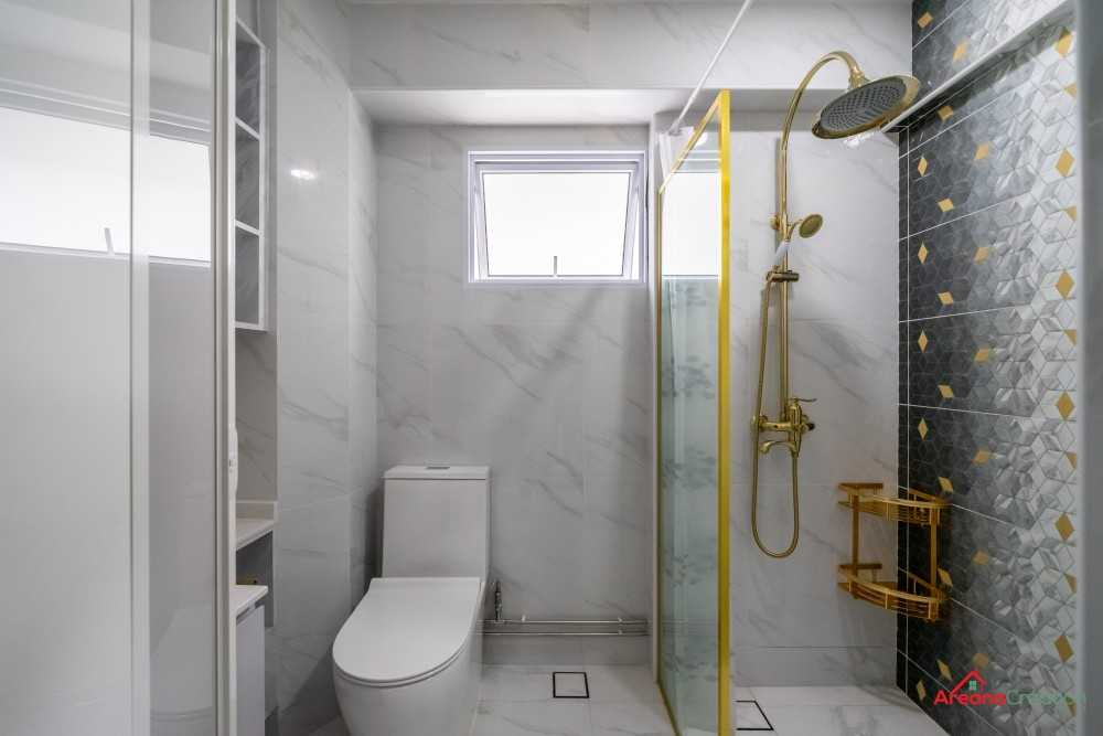 Modern Bathroom with Homogeneous Tiles and Bathroom Storage