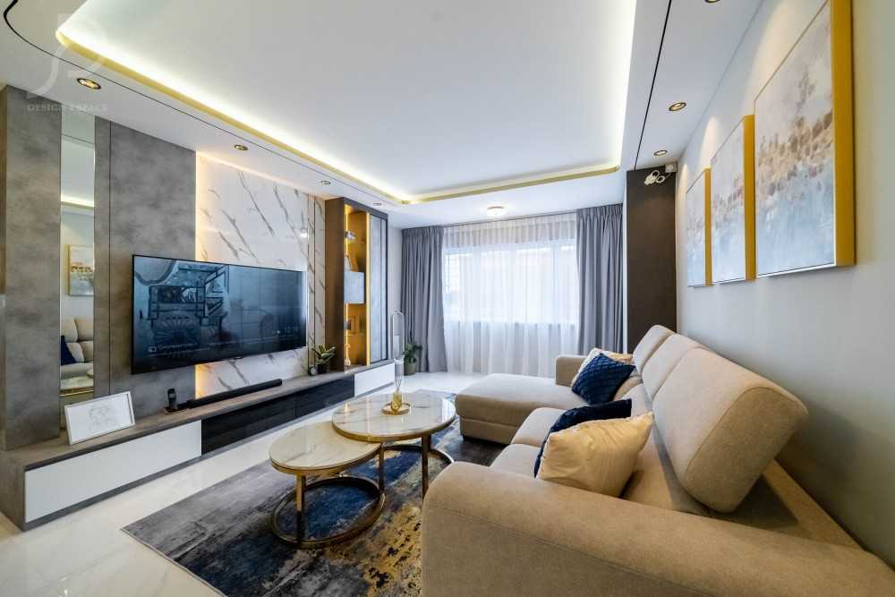 Modern Living Room with TV Console and Feature Wall
