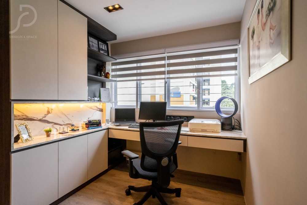 Modern Study with Bookshelf and Ceiling Light