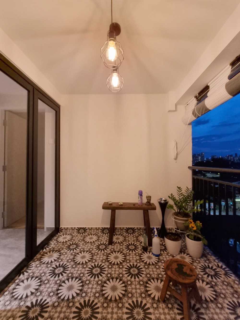 Modern Balcony with Glass Door and Window Grille