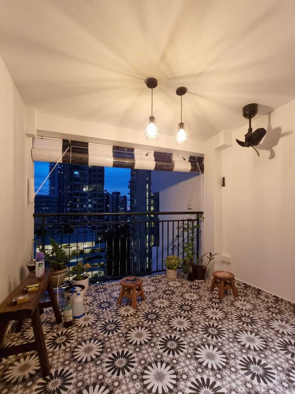 Modern Balcony with Paintings and Outdoor Furniture