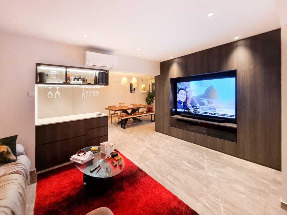 Modern Living Room with TV Console and Bar Counter