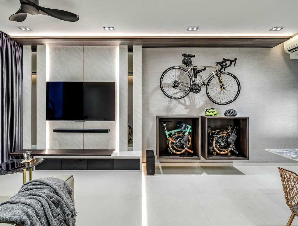 Contemporary Living Room with Feature Wall and Ceiling Light