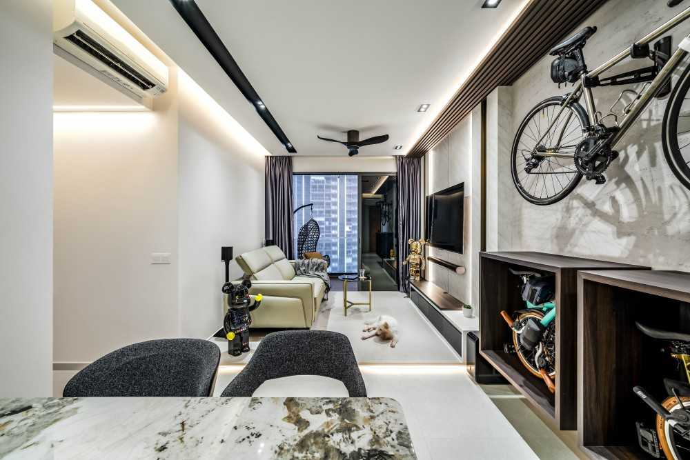 Contemporary Living Room with TV Console and Ceiling Light