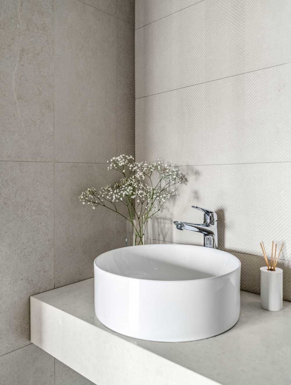 Scandinavian Bathroom with Countertop and Bathroom Accessories