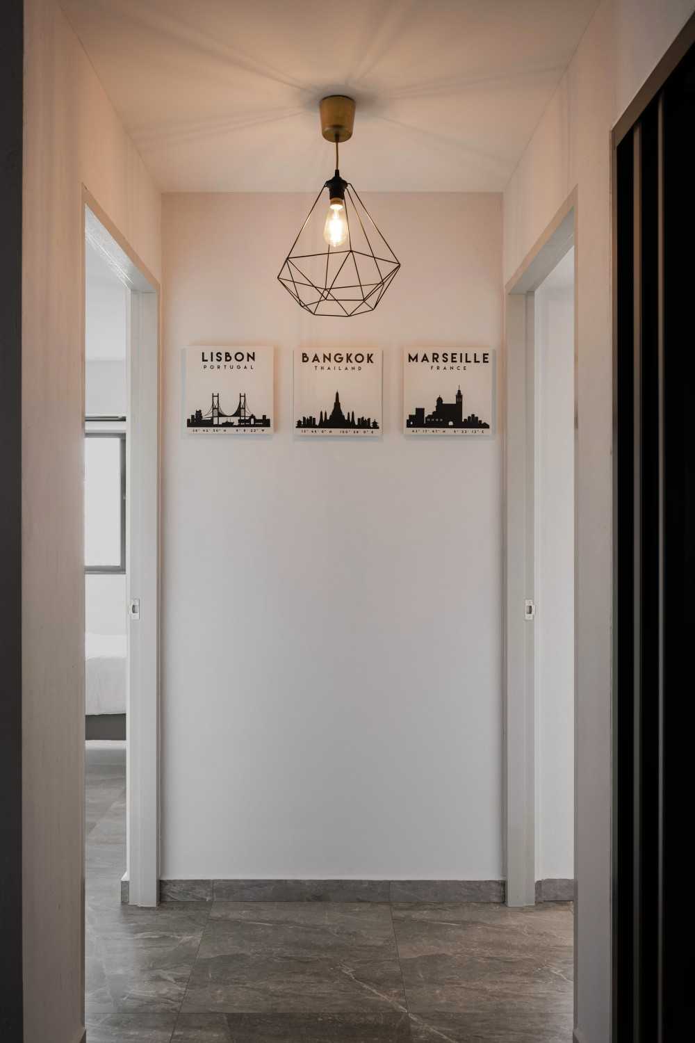 Modern Foyer with Artwork and Ceiling Light