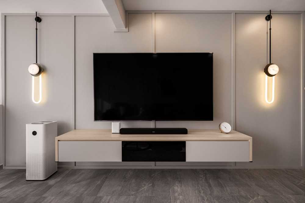 Modern Living Room with Vinyl Flooring and TV Console