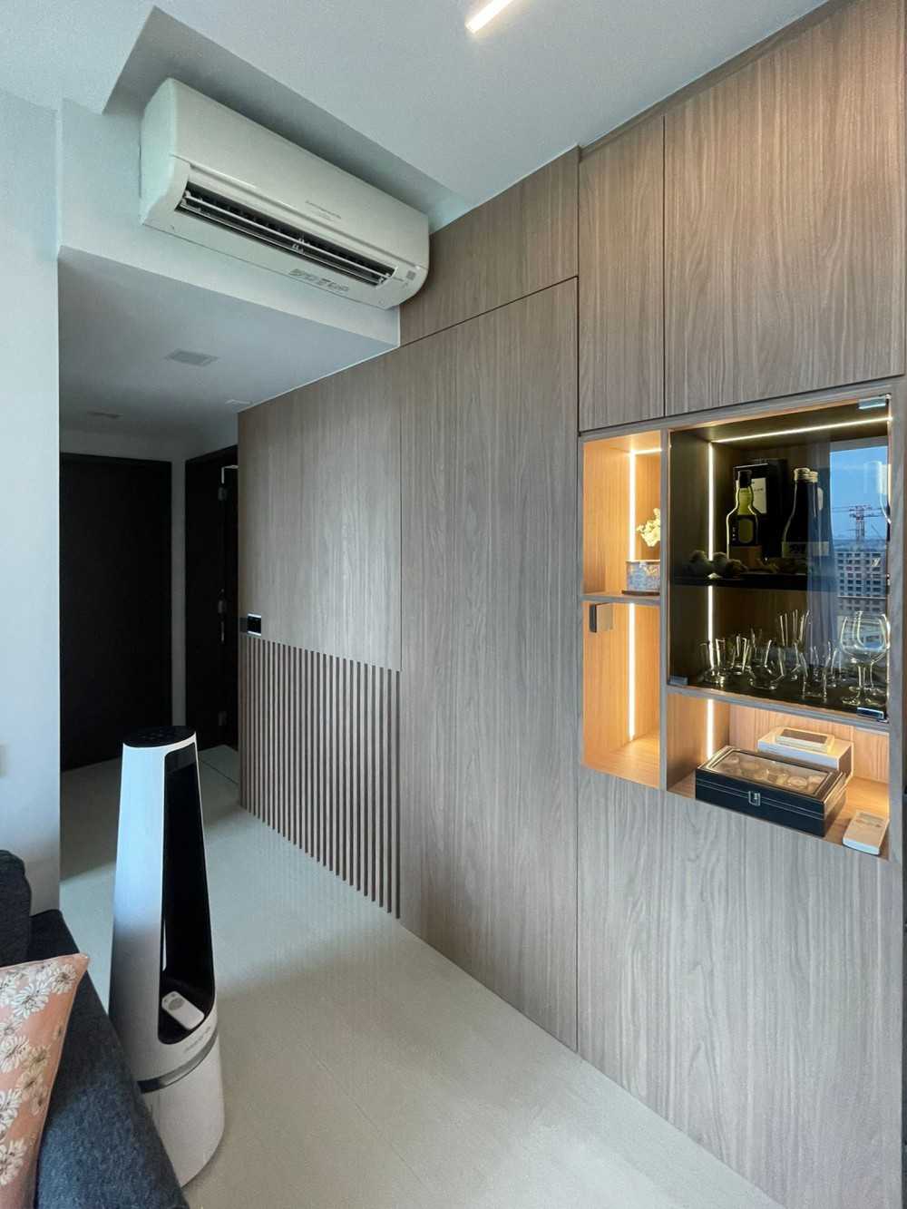 Scandinavian Living Room with Storage Cabinets and Display Cabinets