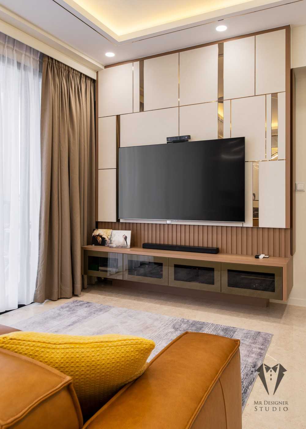 Modern Living Room with Feature Wall and Mirror