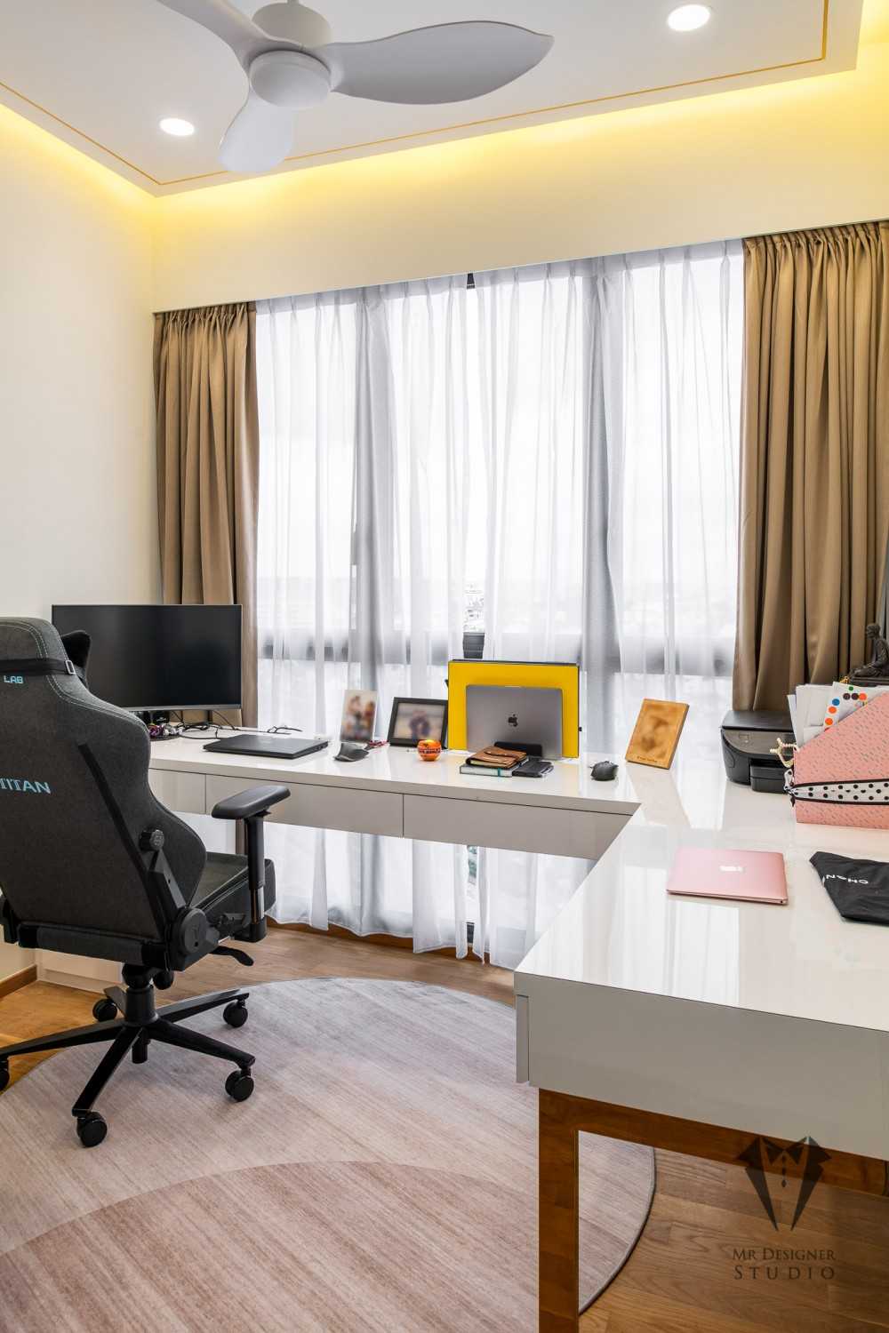 Modern Study with Cove Lighting and Computer