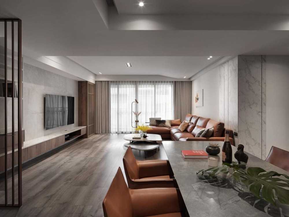 Contemporary Living Room with Feature Wall and Ceiling Light
