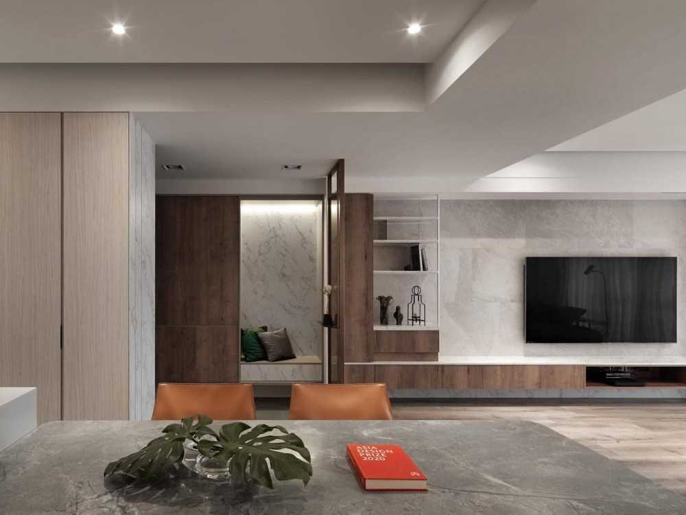 Contemporary Dining Room with Vinyl Flooring and TV Console