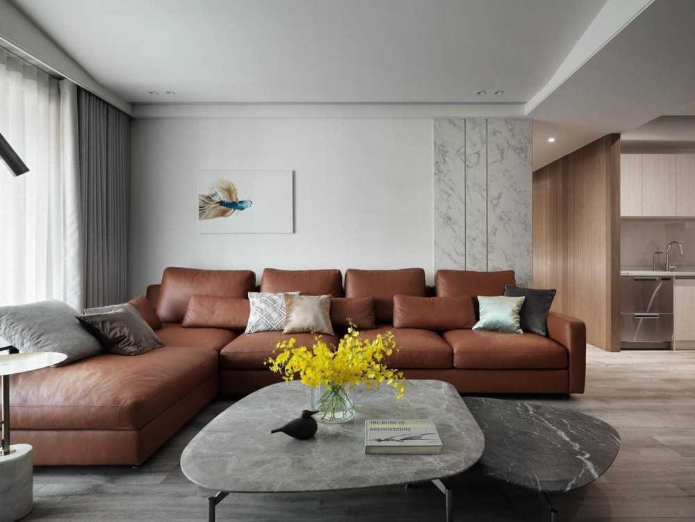 Contemporary Living Room with Vinyl Flooring and Feature Wall