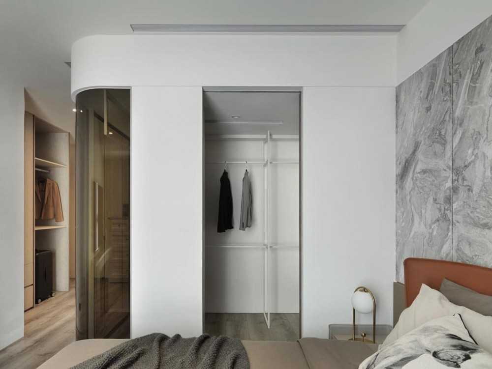 Contemporary Bedroom with Vinyl Flooring and Ceiling Light
