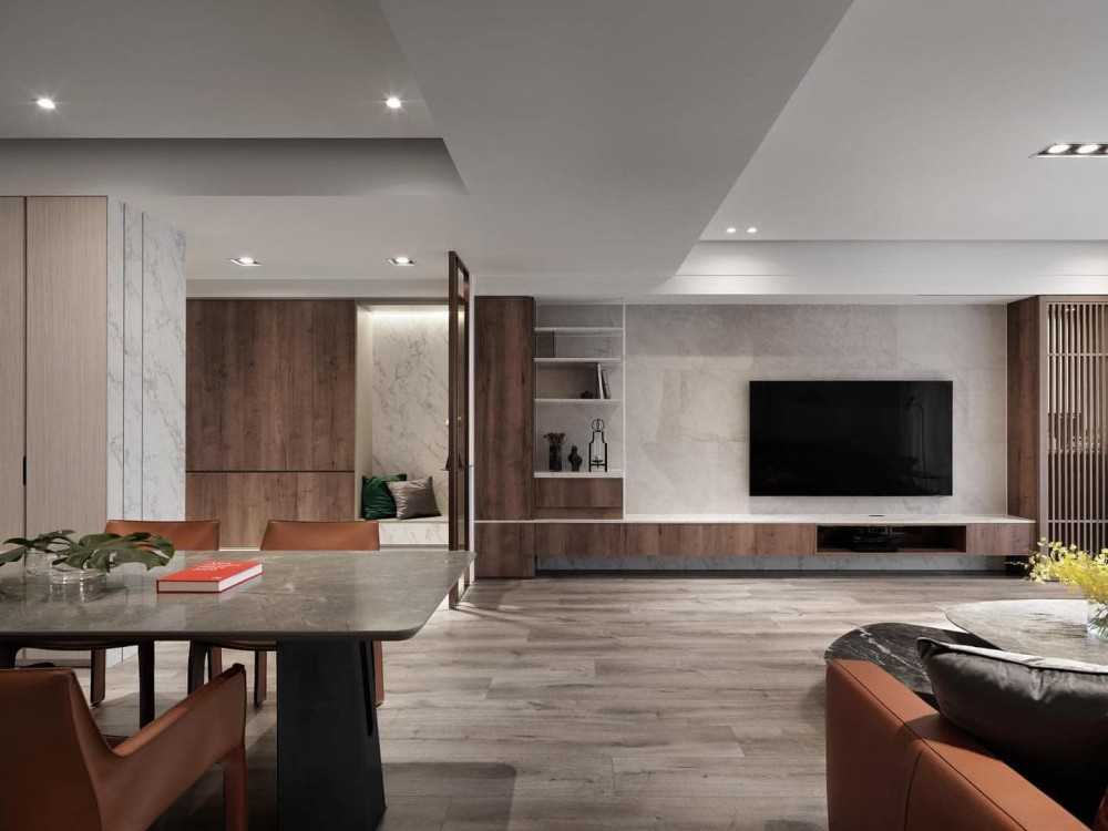 Contemporary Living Room with Vinyl Flooring and TV Console