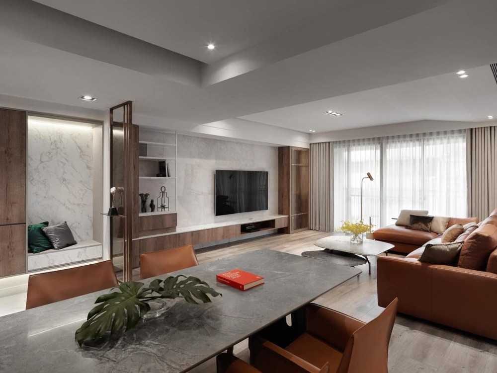 Contemporary Living Room with Vinyl Flooring and TV Console