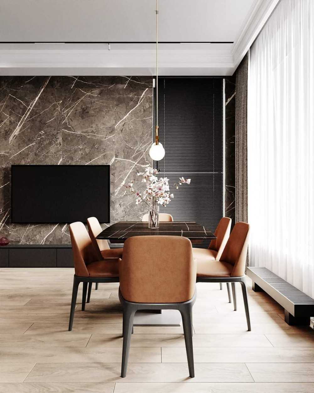 Contemporary Living Room with Homogeneous Tiles and TV Console