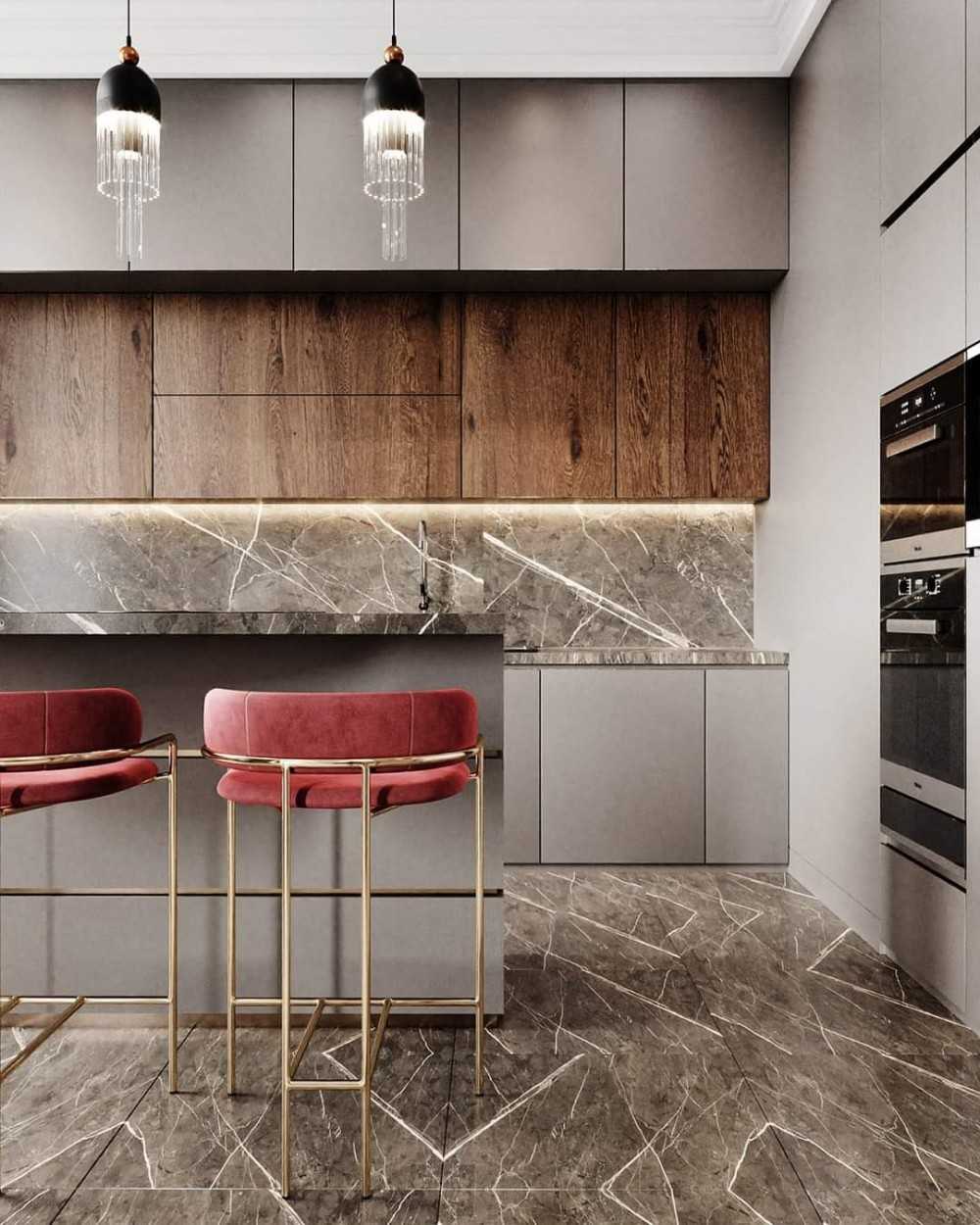 Contemporary Kitchen with Countertop and Homogeneous Tiles