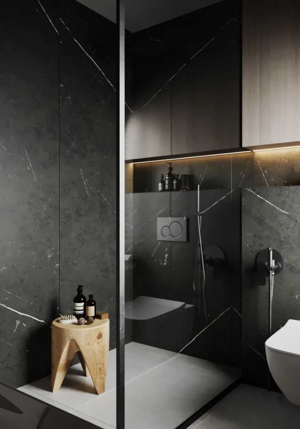 Contemporary Bathroom with Homogeneous Tiles and Mirror