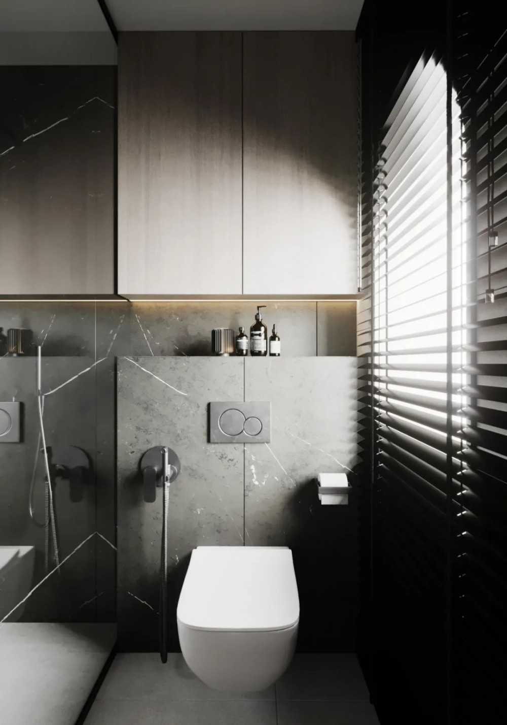 Contemporary Bathroom with Homogeneous Tiles and Shower Screen