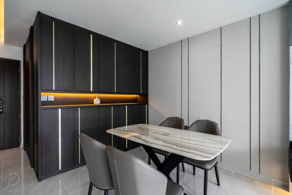 Modern Dining Room with Ceiling Light and Downlights