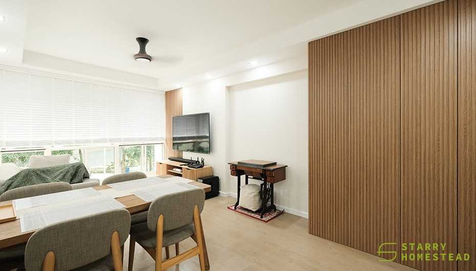 Scandinavian Dining Room with Drop Ceiling and Ceiling Light