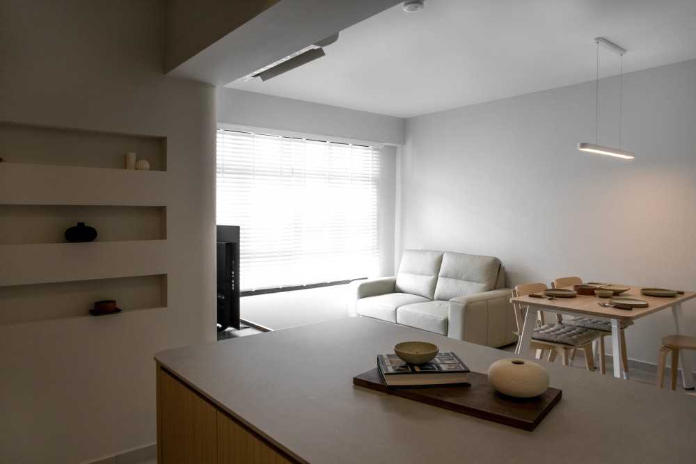Scandinavian Living Room with Countertop and Drop Ceiling