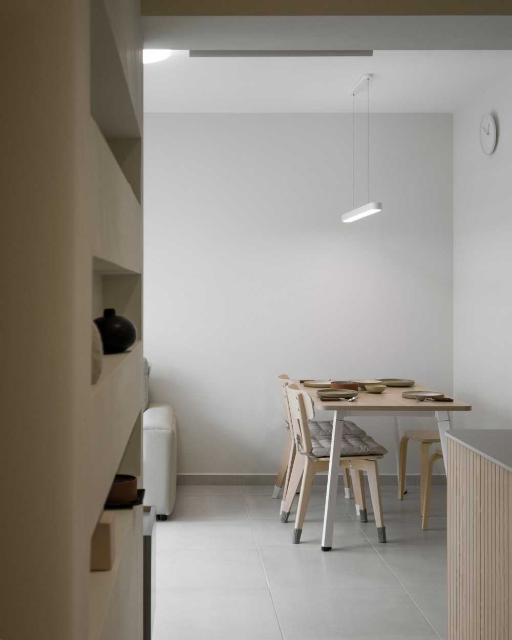 Scandinavian Dining Room with Drop Ceiling and Dining Table