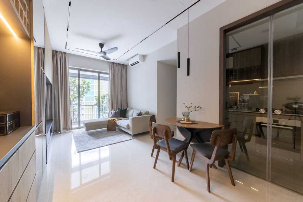 Contemporary Living Room with Ceiling Fan and Sofa