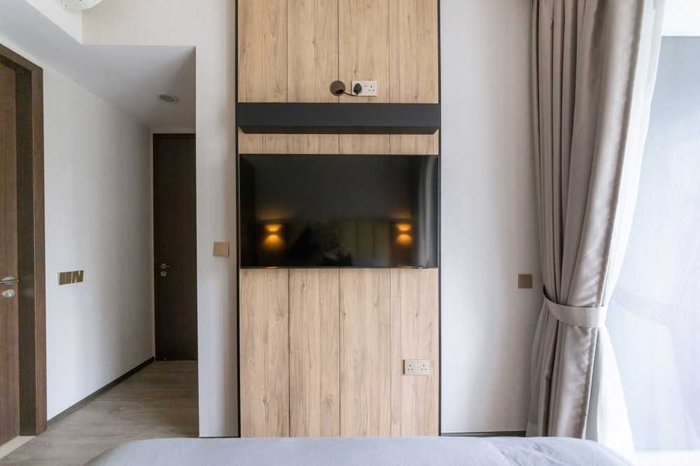 Contemporary Bedroom with Feature Wall and Curtain