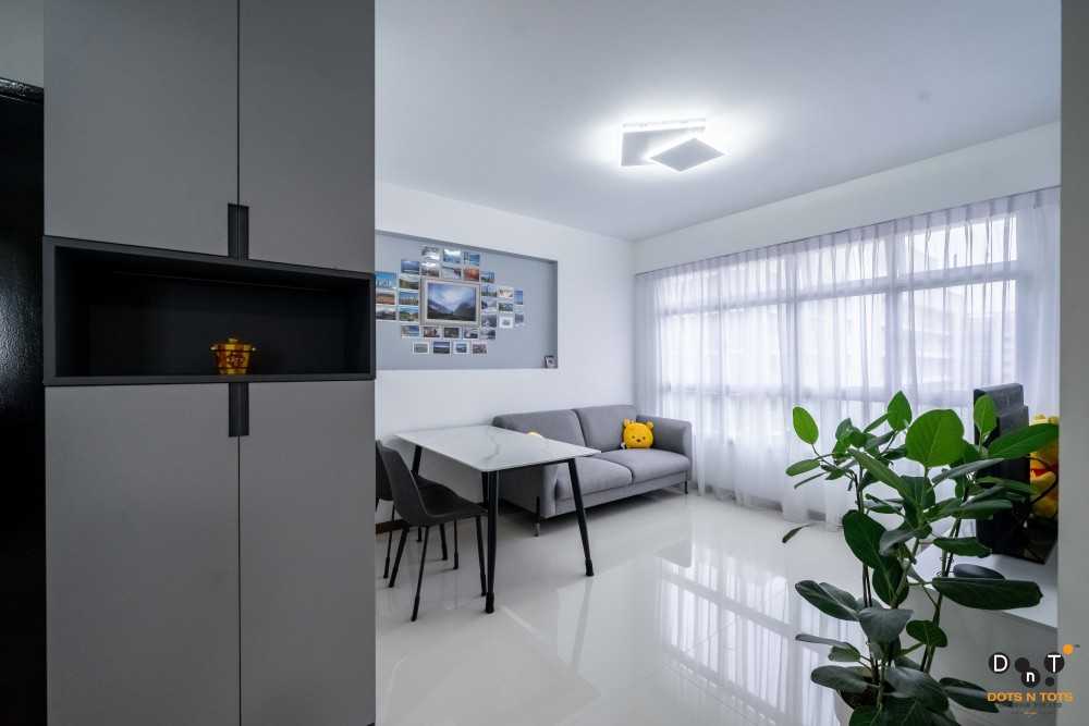 Contemporary Living Room with TV Console and Drop Ceiling