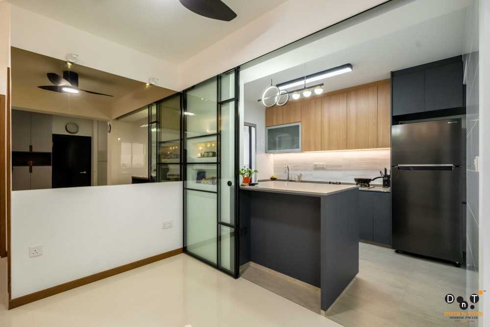 Contemporary Kitchen with Homogeneous Tiles and Kitchen Window
