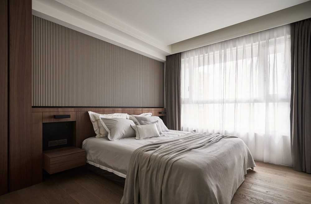 Contemporary Bedroom with Wood Flooring and Built-in Bed