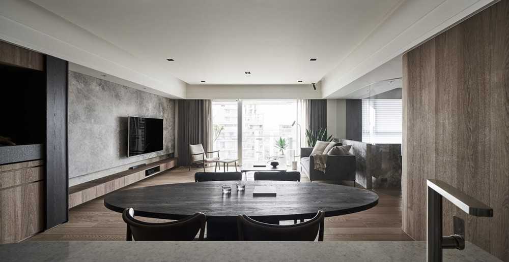 Contemporary Living Room with TV Console and Feature Wall