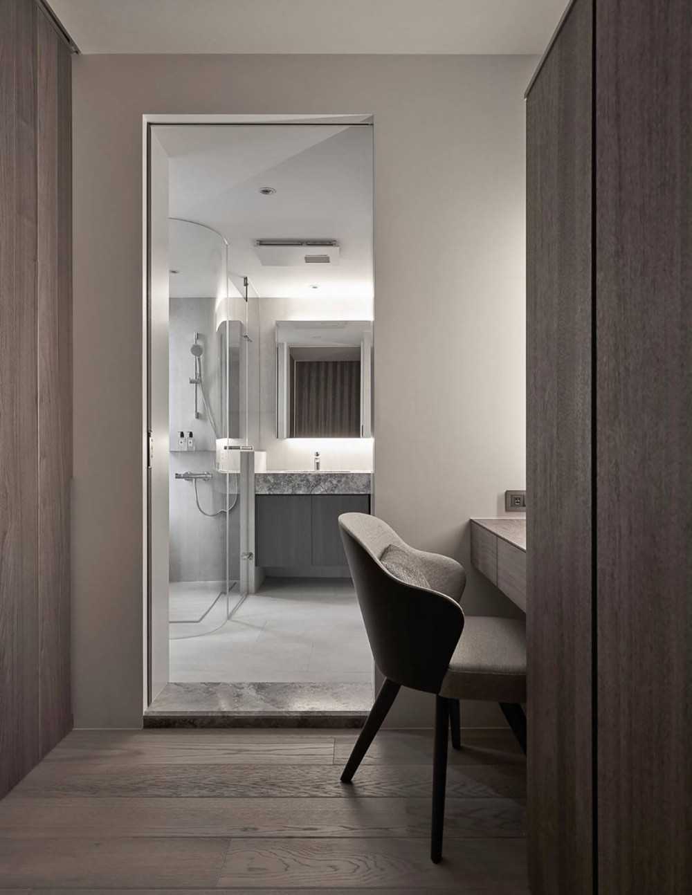 Contemporary Bedroom with Parquet Floor and Mirror