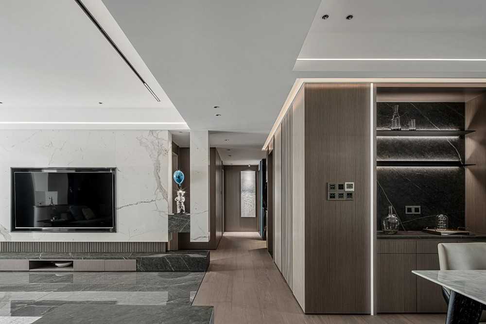 Contemporary Dining Room with Homogeneous Tiles and Wood Flooring