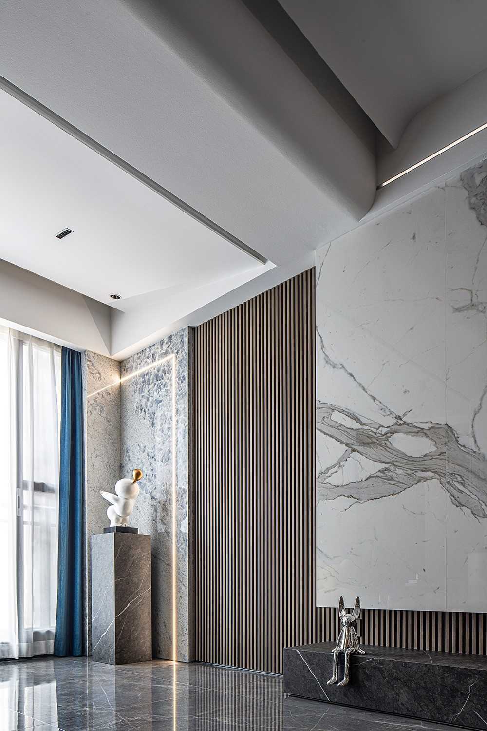 Contemporary Living Room with TV Console and Feature Wall