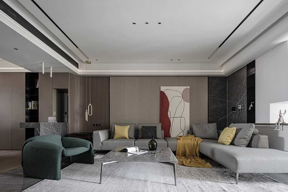 Contemporary Living Room with Homogeneous Tiles and Wood Flooring