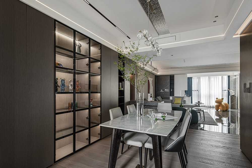 Contemporary Dining Room with Wood Flooring and Dining Table