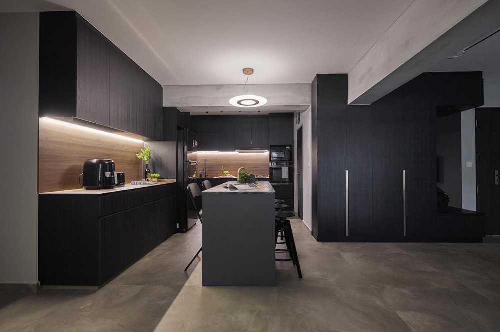Industrial Kitchen with Countertop and Granite Floor